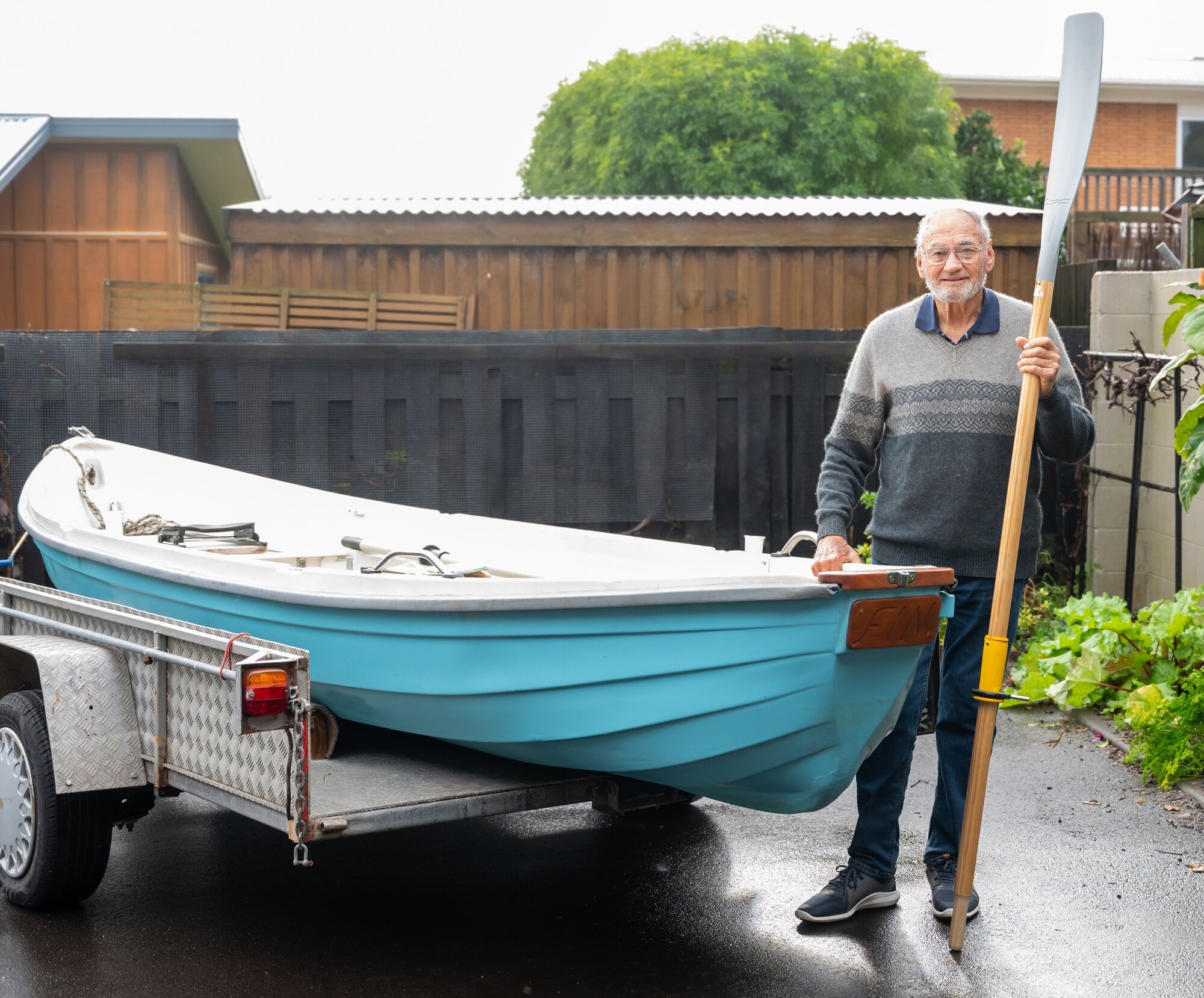 David Stubbs with his five-metre Finnish-made dinghy.  Photo / Brydie Thompson.