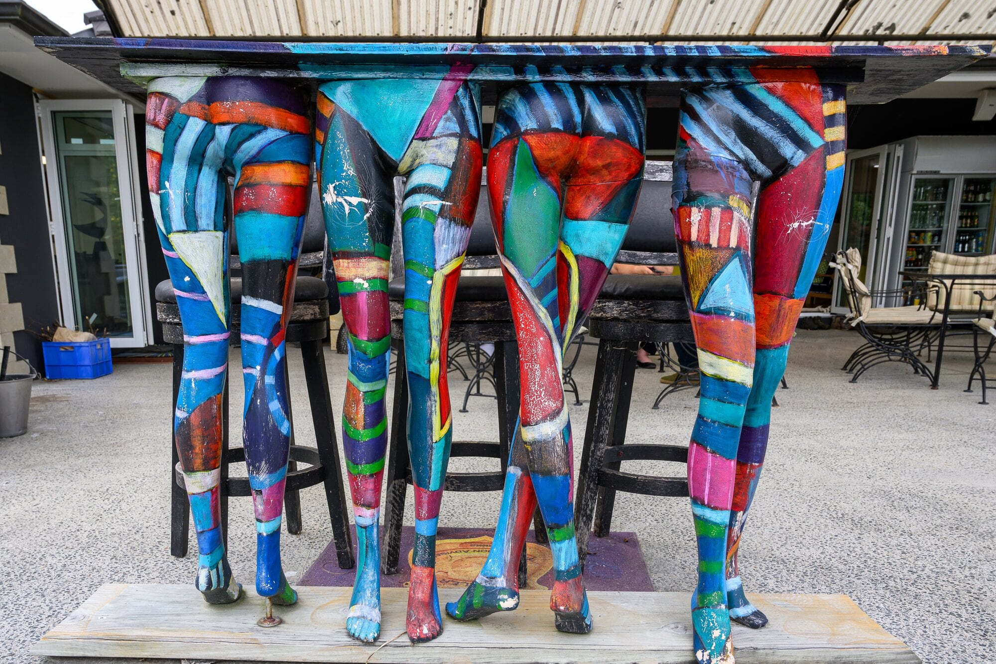 One of NZ artist Sue Lund&rsquo;s art installations serves as an outdoor bar support. Photo / David Hall