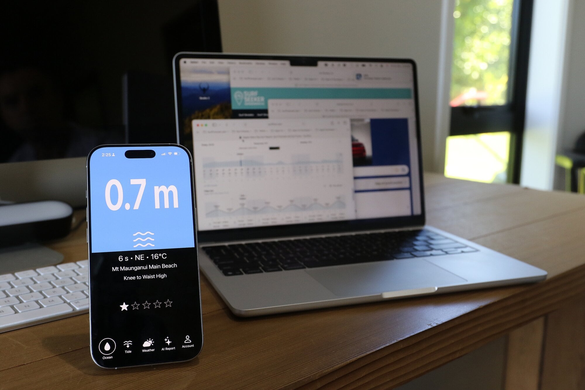 The locally developed nextSurf app uses AI to generate surf condition reports. Photo / Stuart Whitaker