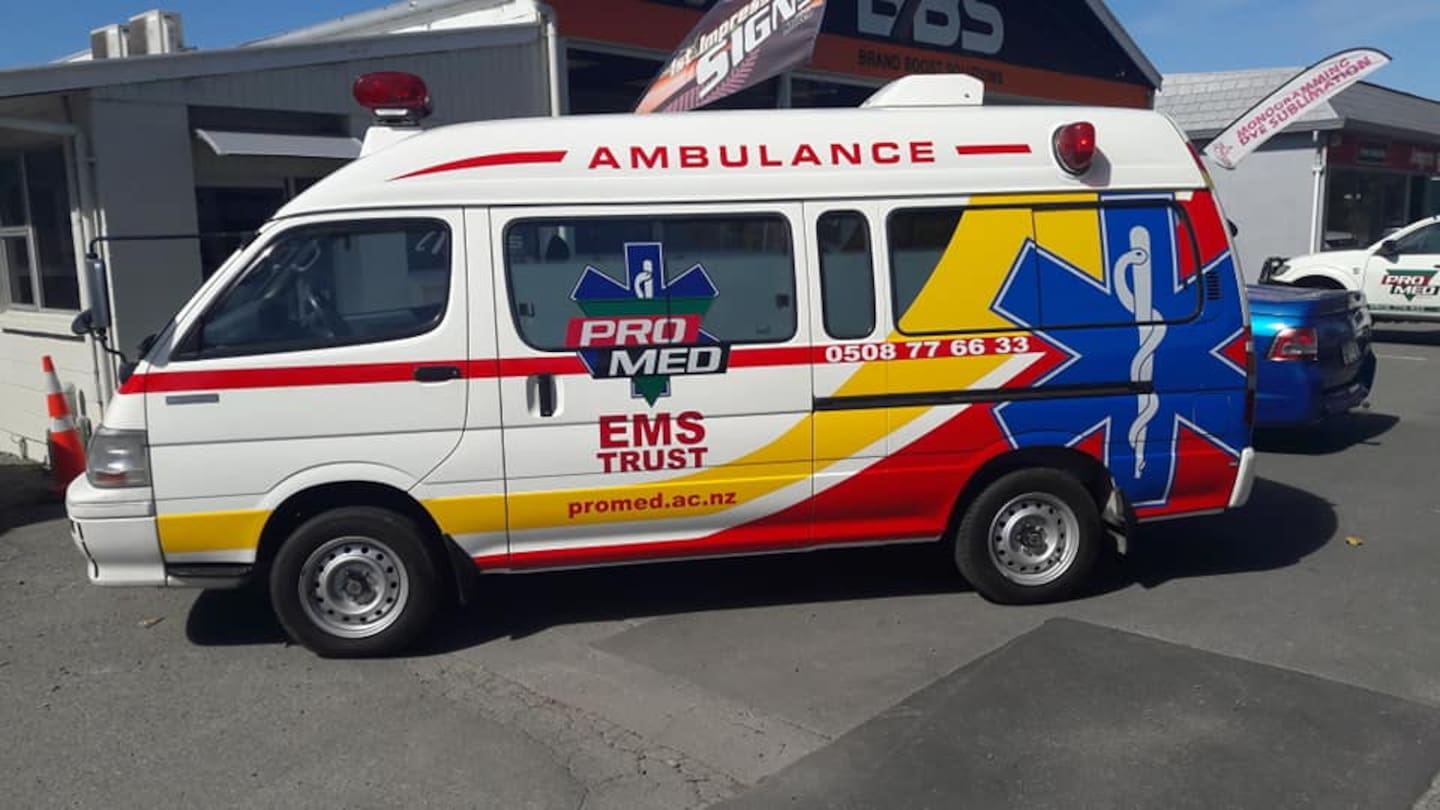 The ProMed ambulance was stolen from outside Timaru hospital while a patient was awaiting a transfer. Photo / Supplied