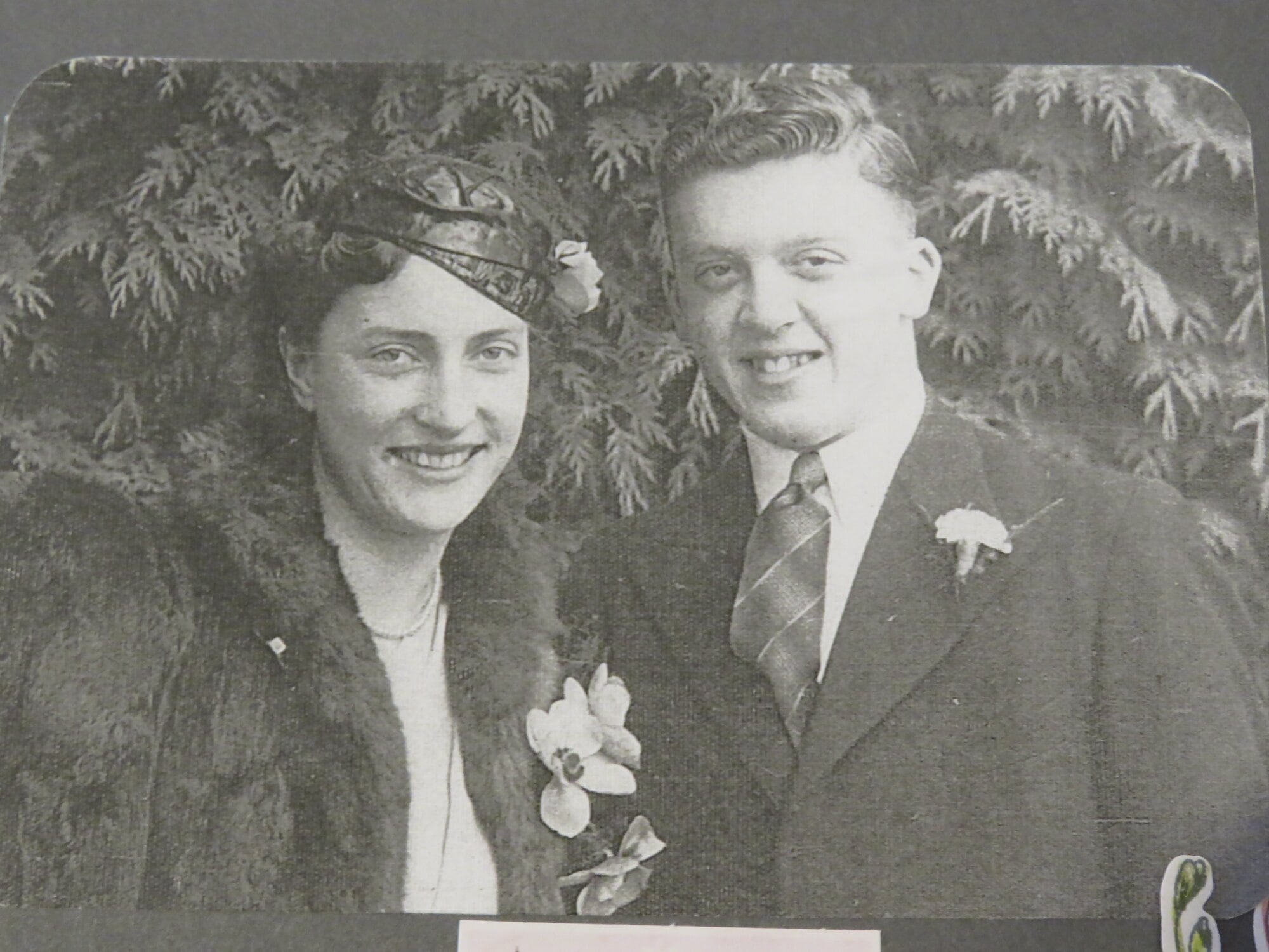  Joan, wearing a beautifully designed hat, with her husband Harold McGrail. Photo / Supplied