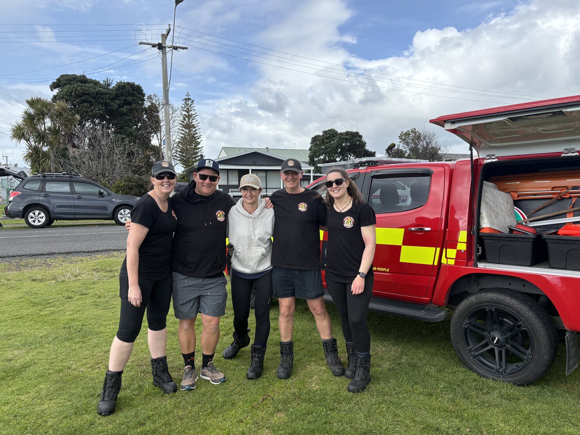 Emergency crew members Mel Gearon, Steve Webster, Serra Fisher, Paul Tucker and Kristen Gillard. Photo / Supplied