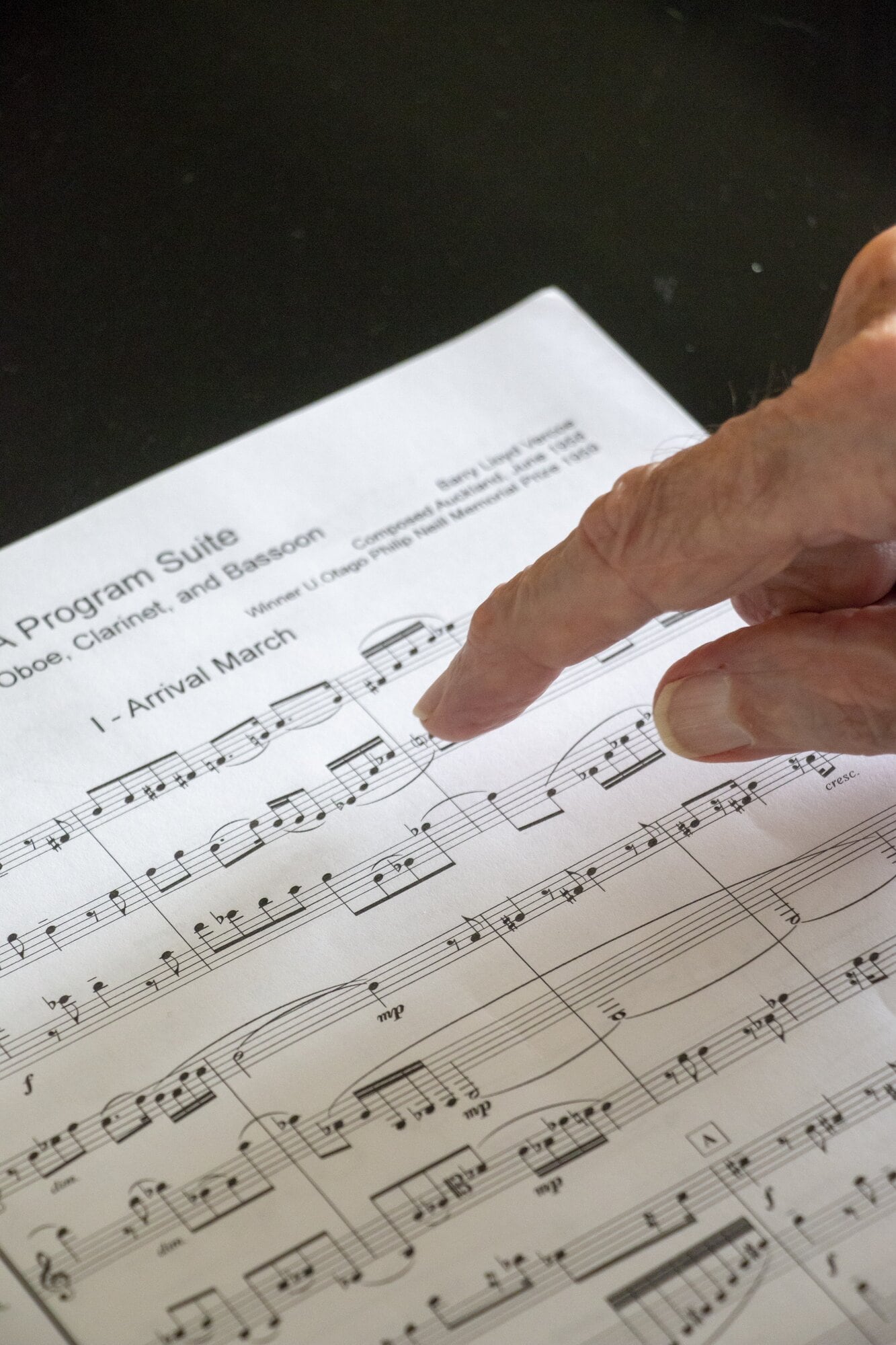 Barry Vercoe’s composition ‘A Program Suite for Oboe, Clarinet and Bassoon’ that he wrote as a 20-year-old. Photo / Bruce Barnard