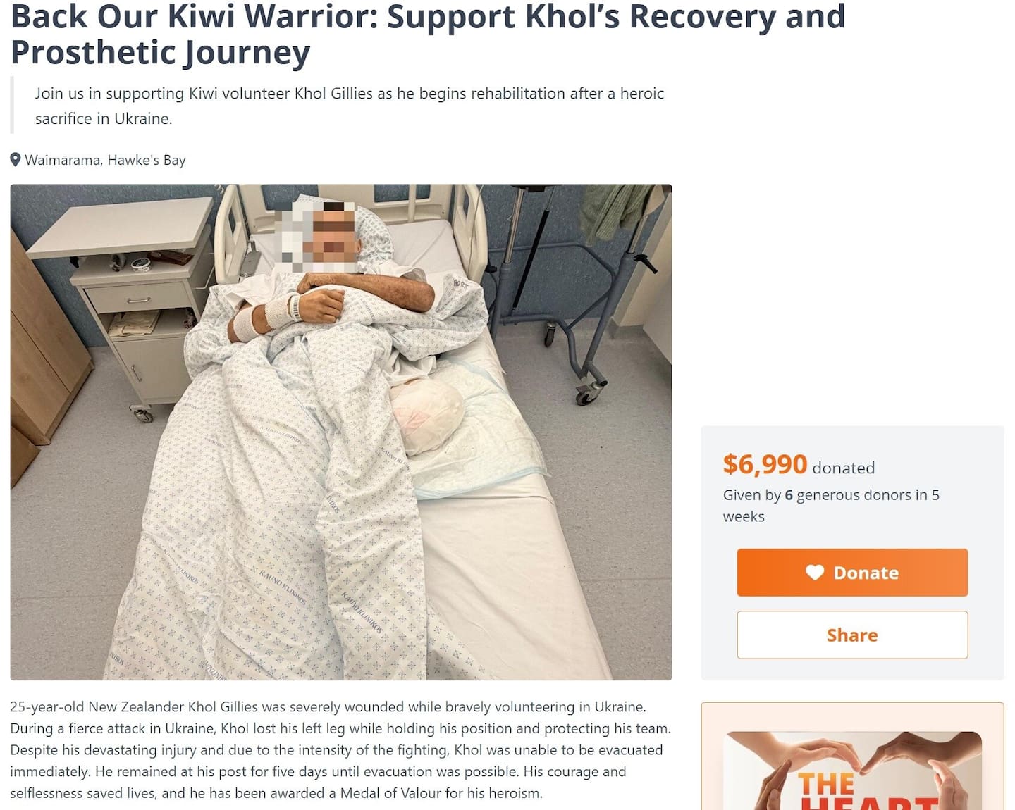 The fundraiser for Khol Gillies talks of his courage on the battlefield, even after being seriously injured. Photo / Supplied