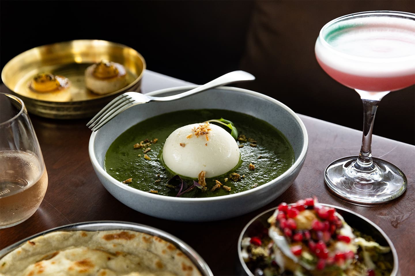 Rahi served contemporary Indian dishes such as palak burrata. Photo / Babiche Martens