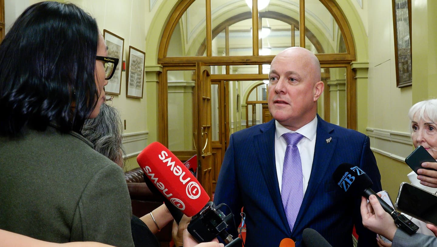 Prime Minister Christopher Luxon and TVNZ political editor Maiki Sherman. Photo / Mark Mitchell