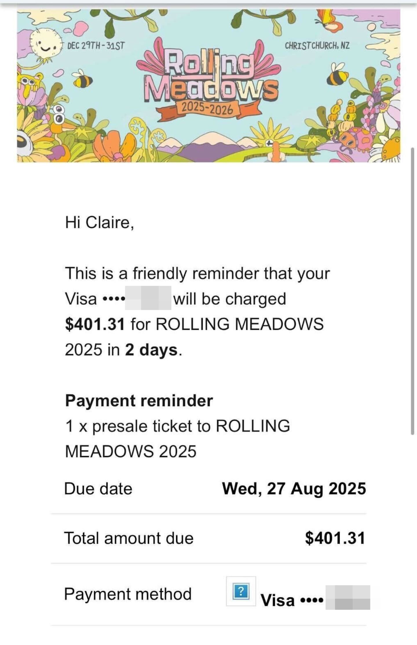 Festival attendees can also authorise the ticket to be purchased automatically and receive a reminder about this.