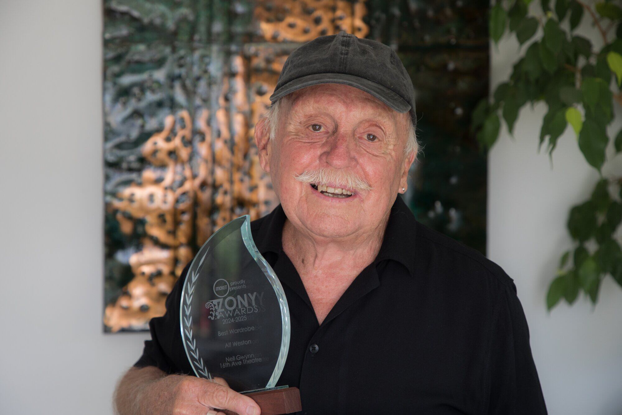 Alf Weston with his Zony Award for costume design. Photo / Jo Jones