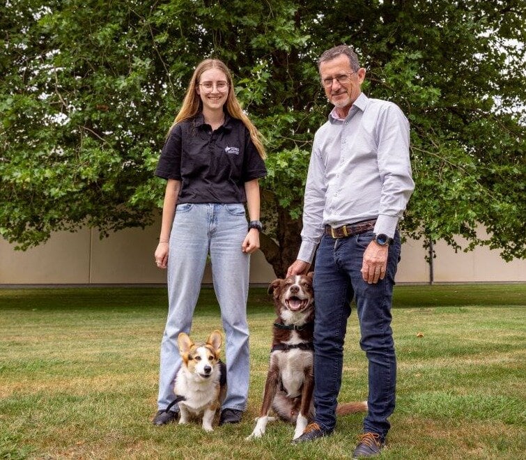 University of Waikato research assistant Lucy Tannahill with Lilli, Cino and Dr Nick Ling.