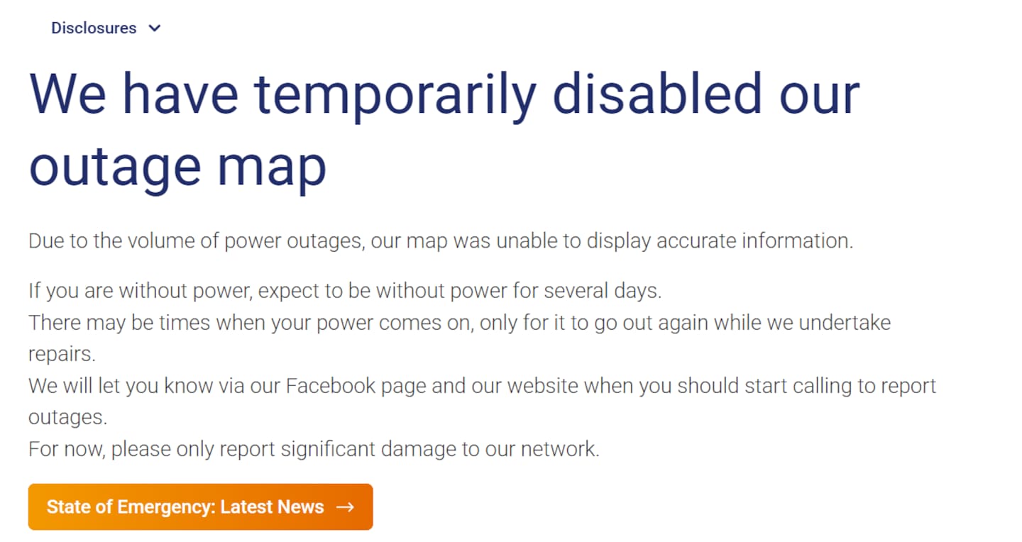 PowerNet's outage map was disabled due to the sheer volume of outages across the regions. Image / Supplied