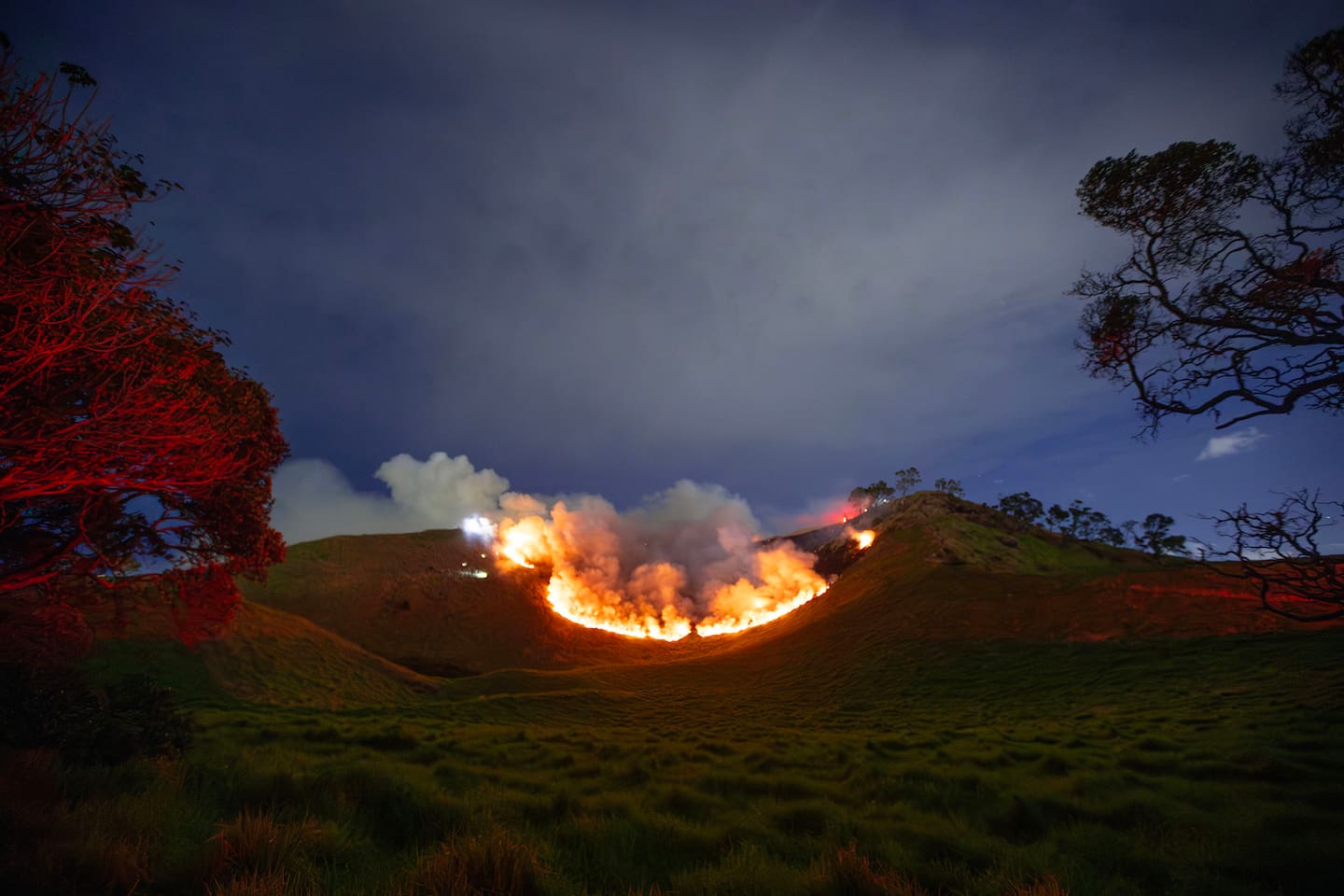 The fire on Māngere Mountain covered about 3ha at its peak. Photo / Hayden Woodward
