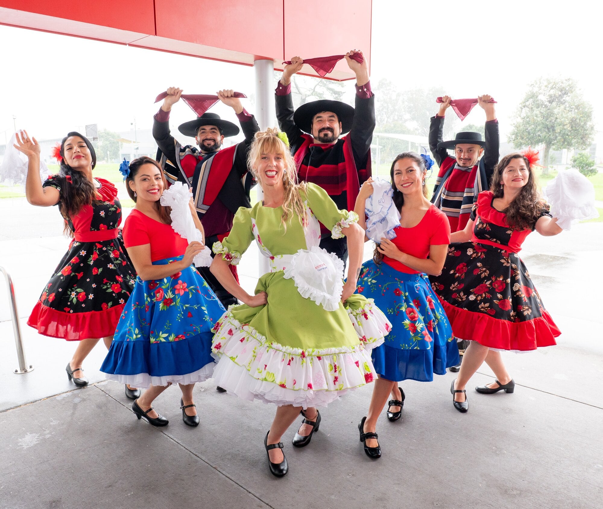  Tauranga’s Kunza Chilean dance group – men at back from left: Claudio Riquelme, Cristian Flores, Patricio Vera; and women in front from left: Nicol Huala, Sophia Villegas, Steph Lockwood, Andrea Campos and Yasna Concha. Photo / Brydie Thompson