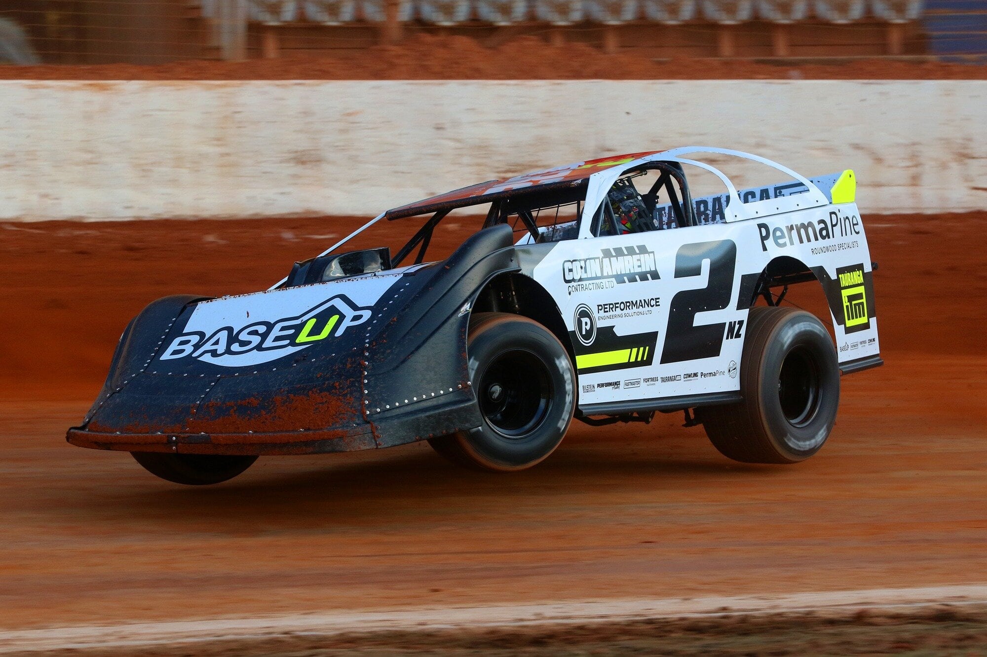 Chris Cowling debuted his new Super Saloon with a career-first unbeaten performance. Photo / Stuart Whitaker/The Write Angle