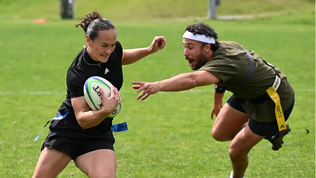 Jordan Watson with Portia Woodman-Wickliffe in an episode of Out of My League. Photo / RNZ