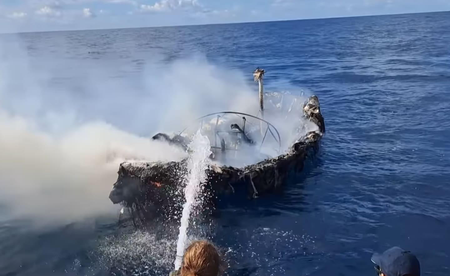 Sykes says the flames from this boat were as big as a house and black smoke was roaring off. Photo / Coastguard Hawke's Bay