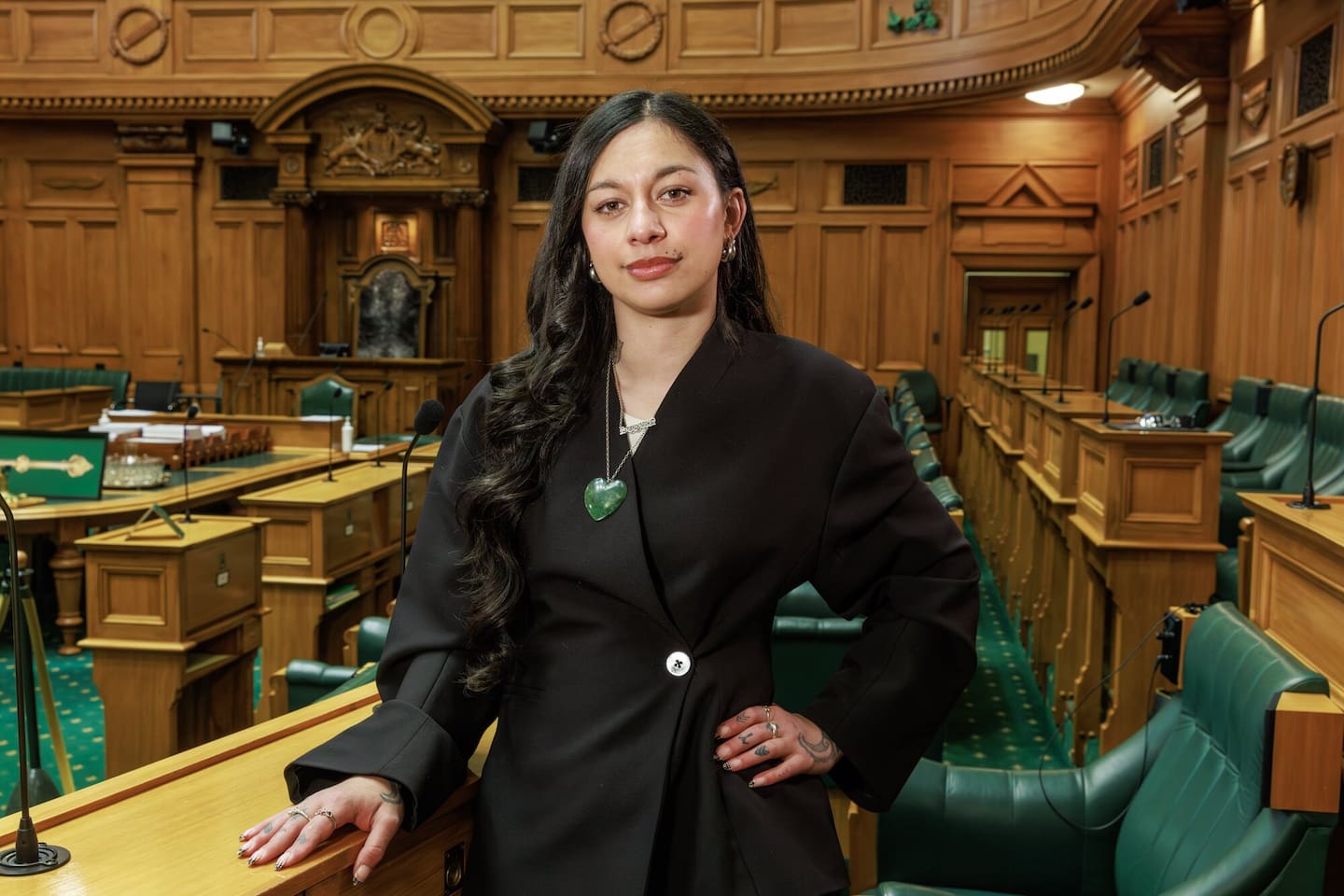 Green MP for Wellington Central MP Tamatha Paul at her seat in the debating chamber at Parliament. Photo / Mark Mitchell