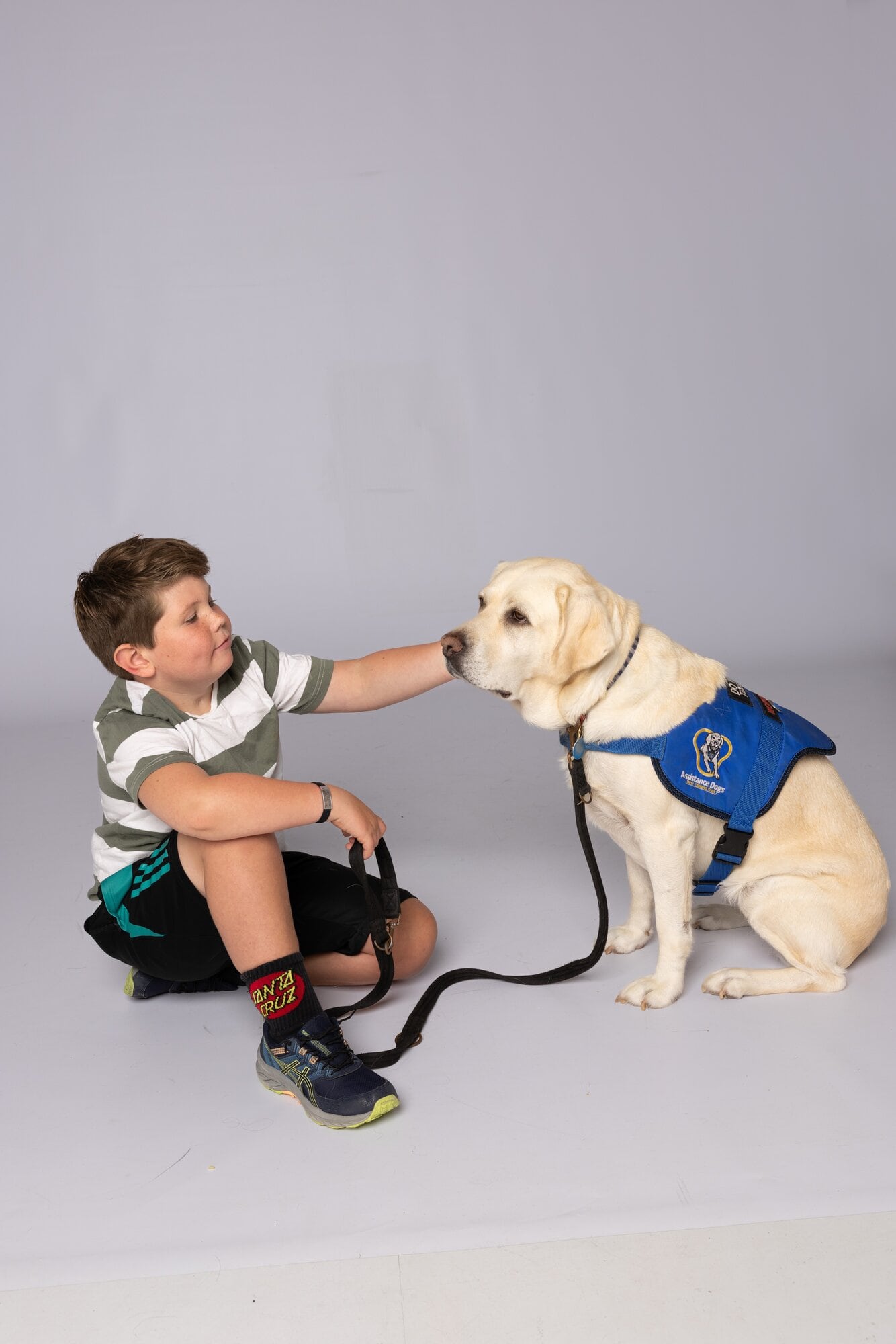 Harry Ward at the mural photo shoot with his assistance dog Kōwhai. Photo / Nicholas Charles