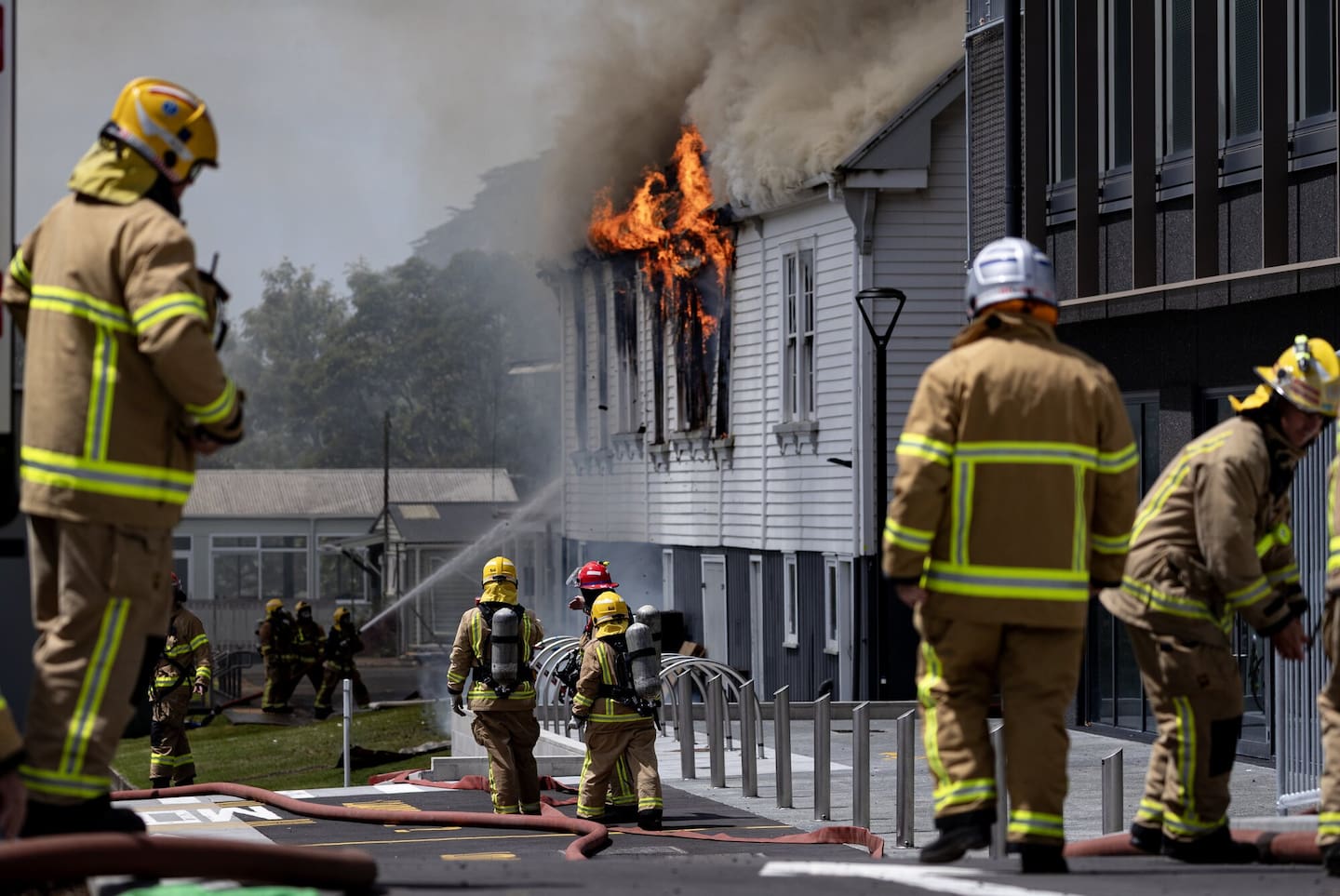 The New Zealand Professional Firefighters Union says volunteer crews did an amazing job containing the blaze. Photo / Dean Purcell