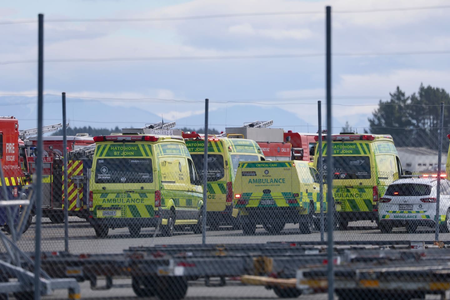 Emergency crews on standby at Christchurch International Airport. Photo / George Heard