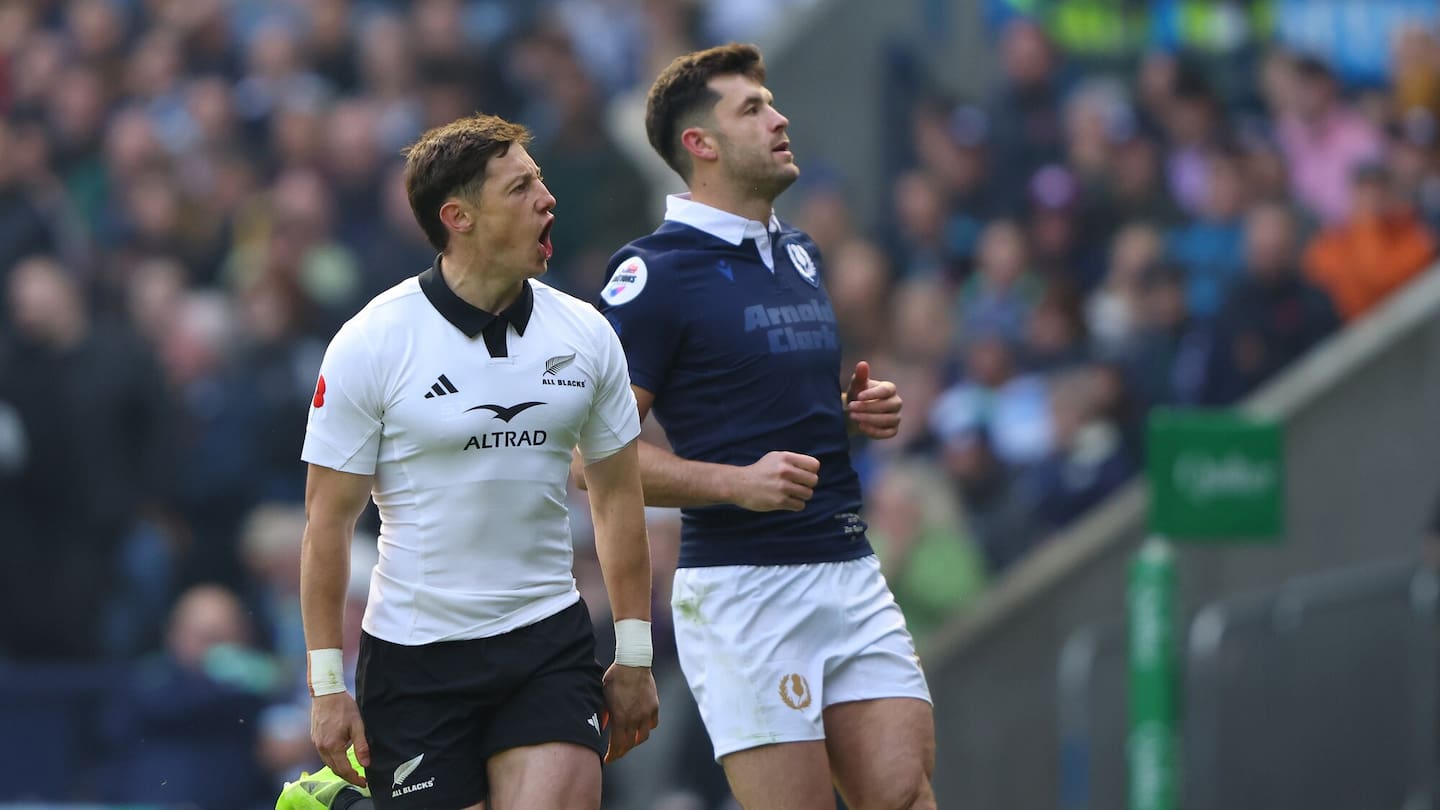 Cam Roigard scored the All Blacks' first try against Scotland. Photo / Photosport