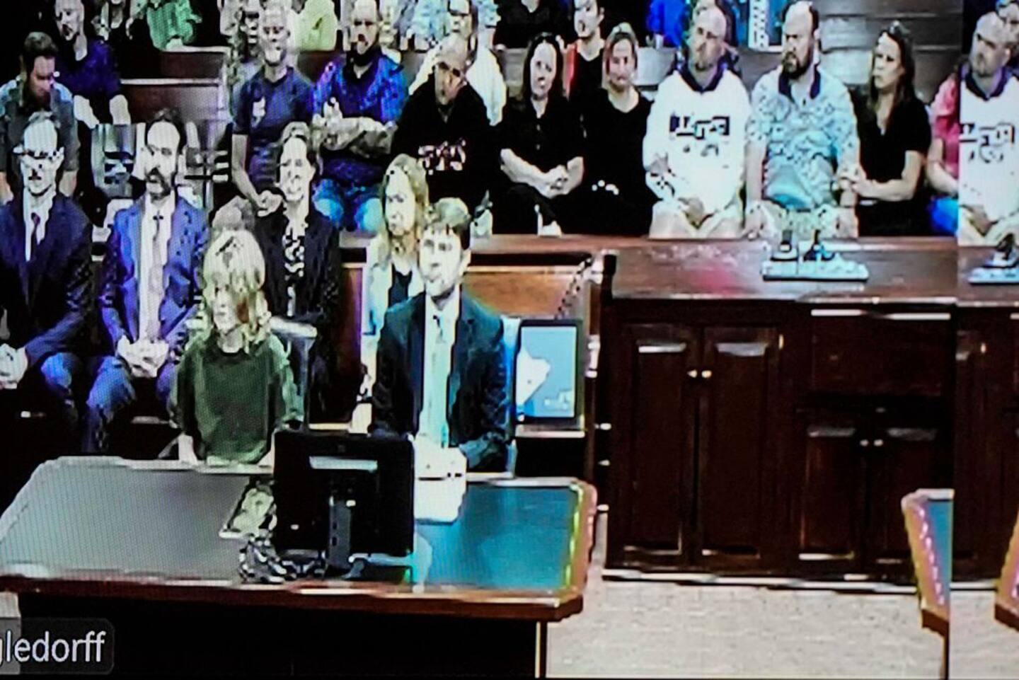 Suspected gunman Colt Gray (left) sits in the Barrow County courthouse during his first appearance for the shooting at Apalachee High School, on Thursday in Winder, Georgia. Photo / Pool , Getty Images
