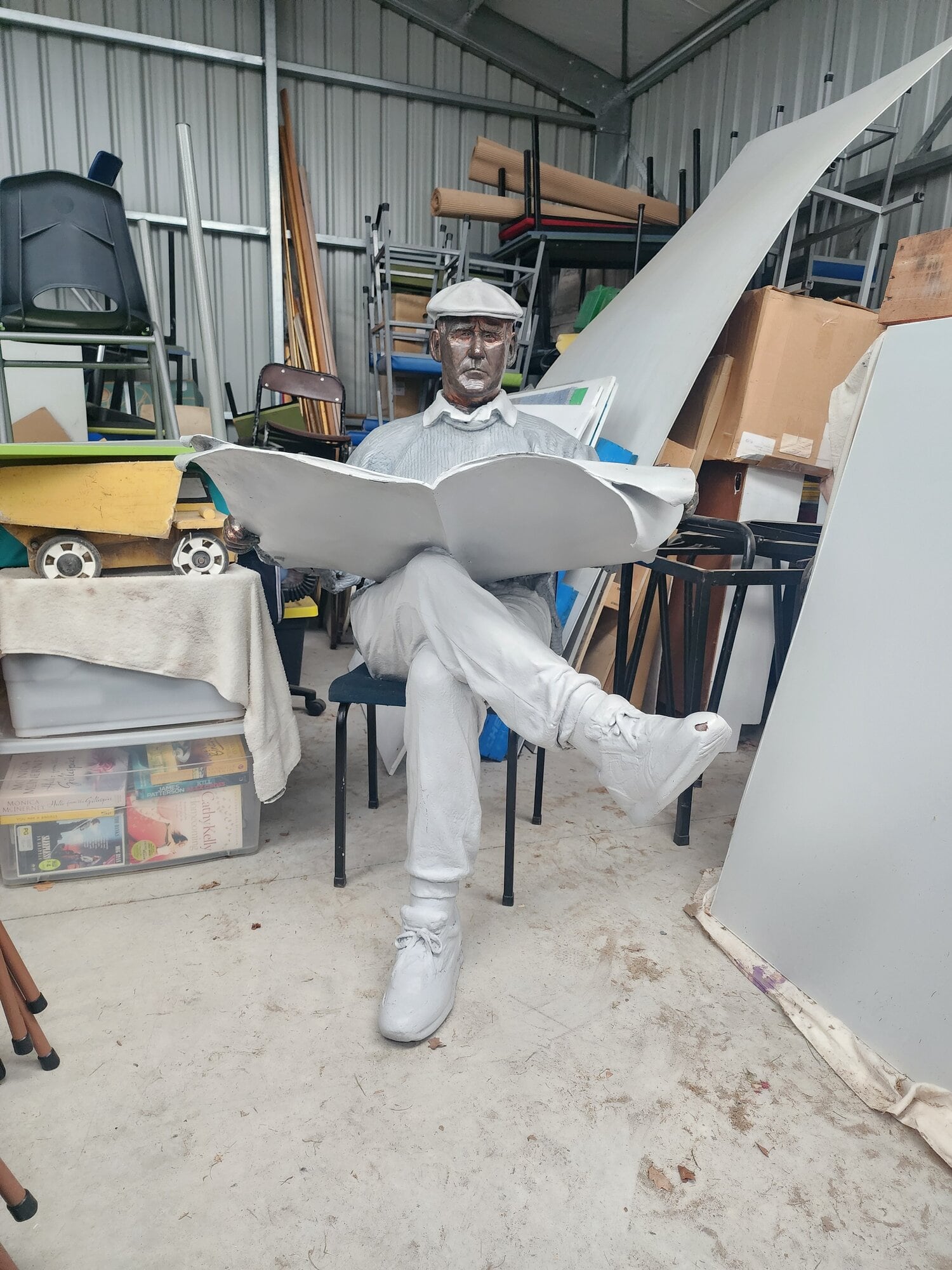 Barry is now dry and happy inside Steve Graveson’s shed, awaiting repair. Photo / Steve Graveson