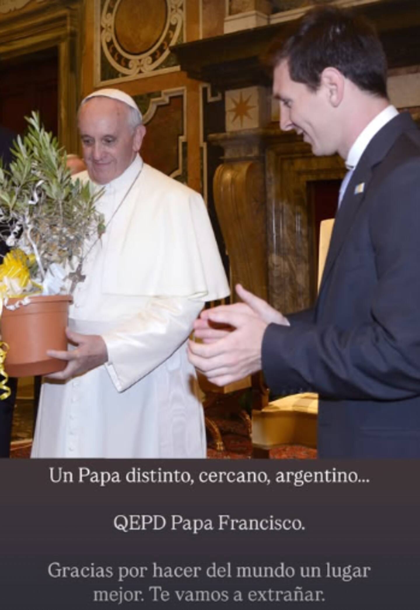 Lionel Messi's message to the late Pope Francis following news of his death. Photo / @leomessi