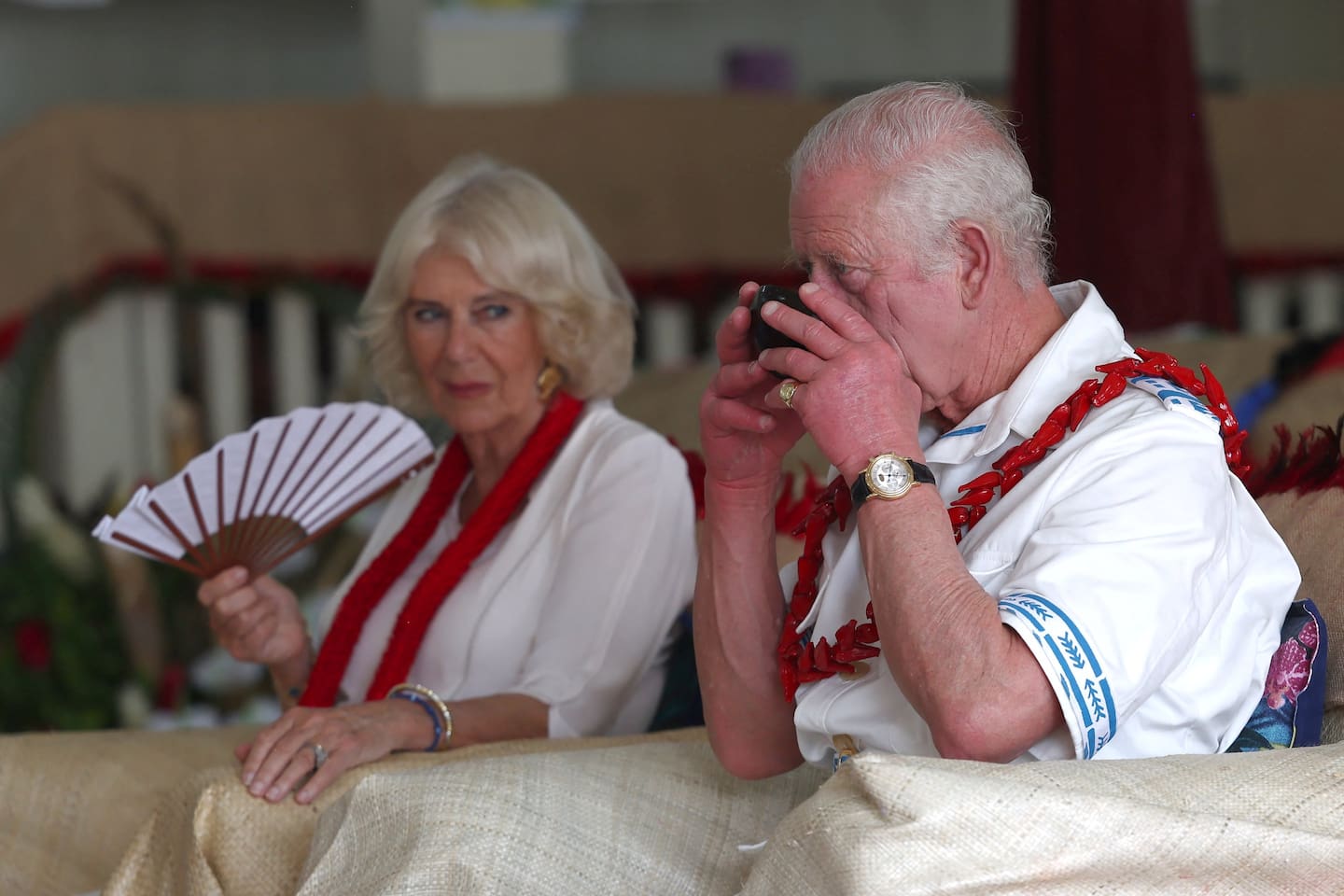 Britain's King Charles III drinks 'ava in Samoa. Photo / Pool