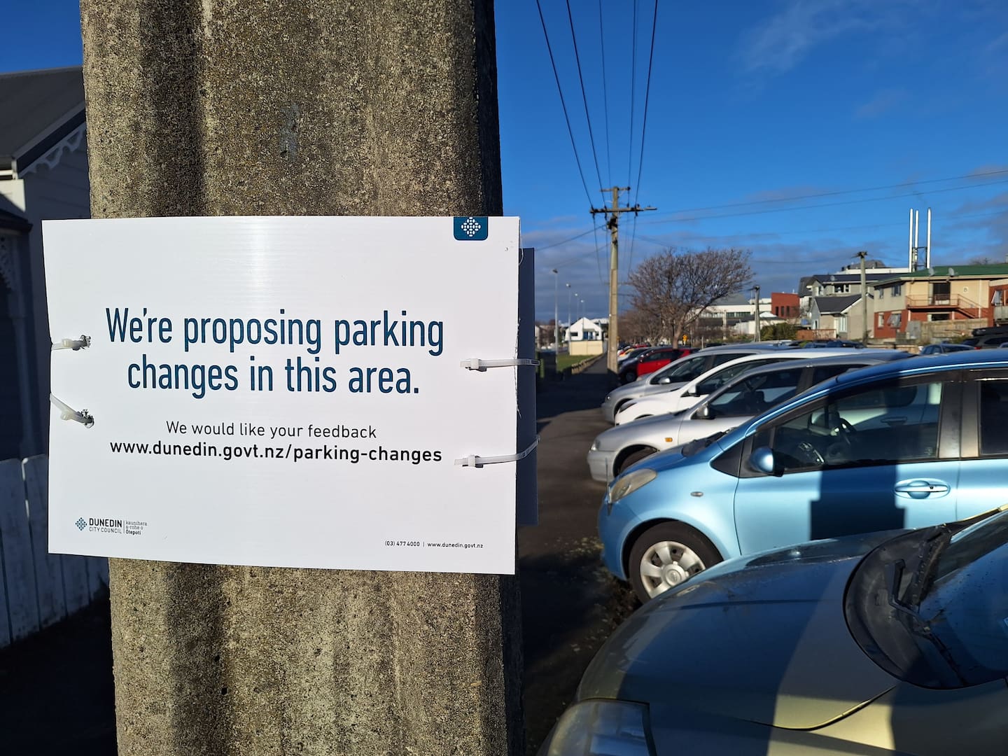 The Dunedin City Council is currently consulting on a proposal to convert 60 unrestricted car parks on two sections of Harbour Terrace into P240 (4-hour) unpaid parking spaces. Photo / Ben Tomsett