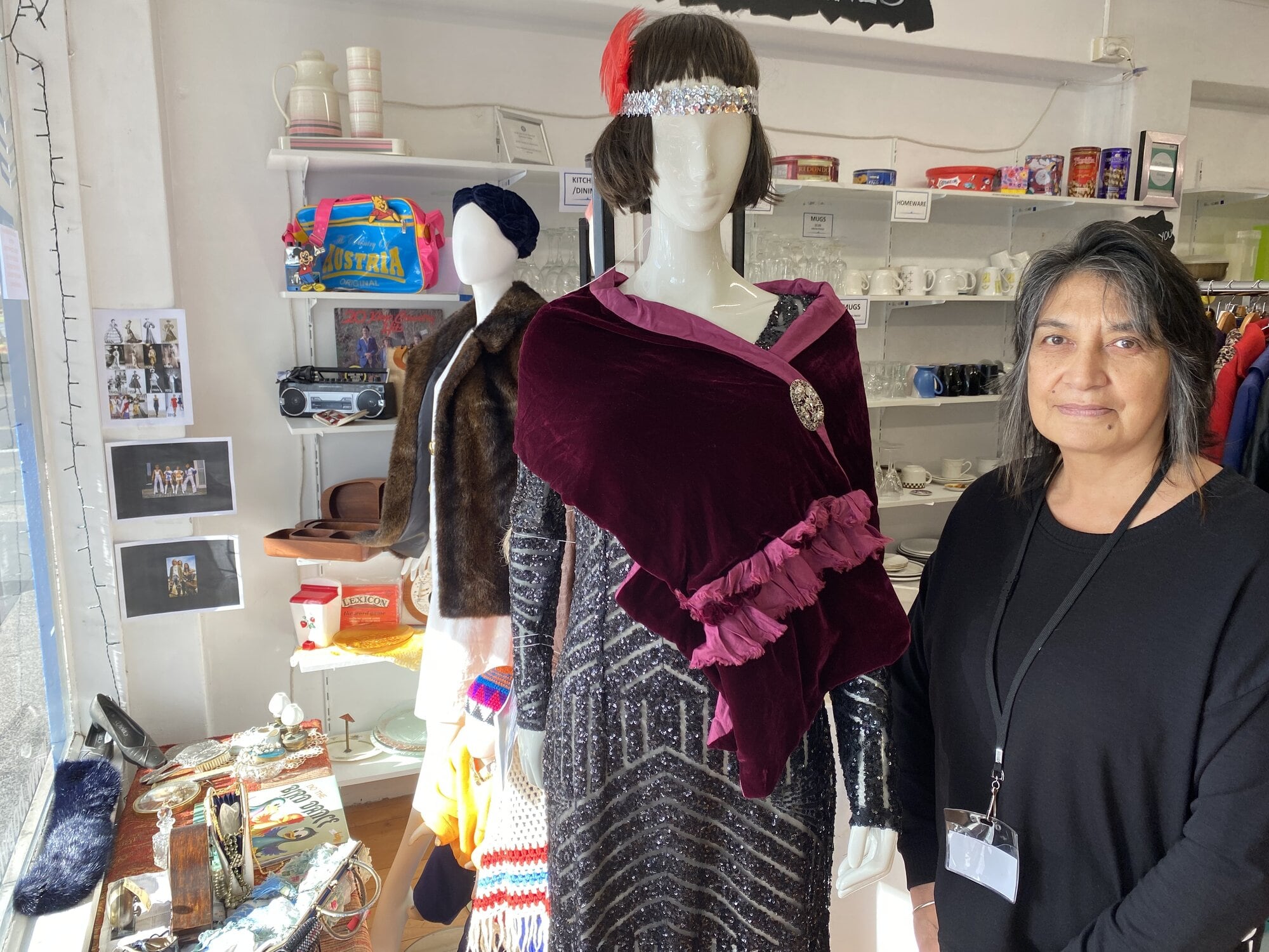 Doris Basher with the St Vincent de Paul Greerton window display. Photo/Rosalie Liddle Crawford.