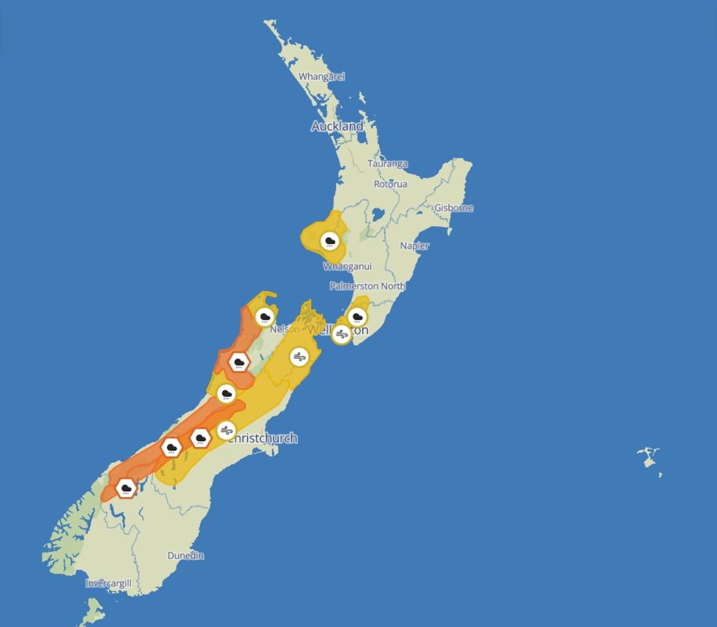 MetService has issued a number of weather watches and warnings for Sunday into Monday. Photo / MetService