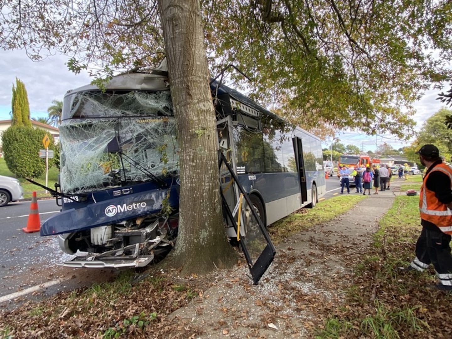 The bus smashed into a tree on Elliot St, Pahurehure.