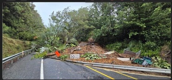 A large slip has come down on SH2, near Whakamarama. Photo / NZTA