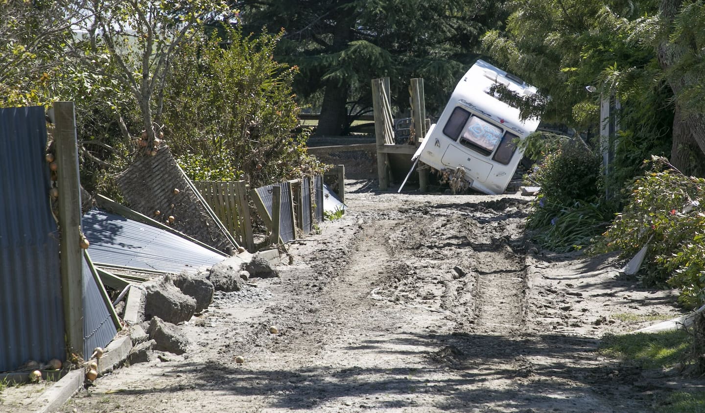 An example of the damage on Swamp Rd after Cyclone Gabrielle. Photo / Warren Buckland