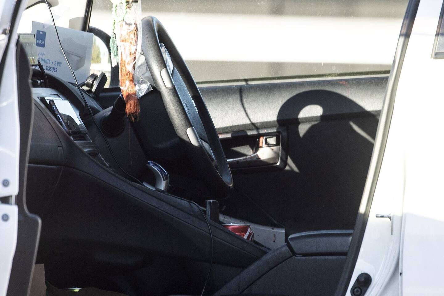 Blood was seen inside the Toyota Prius in which Rangimaria Sellars attacked a taxi driver with a knife near Christchurch Airport. Photo / George Heard