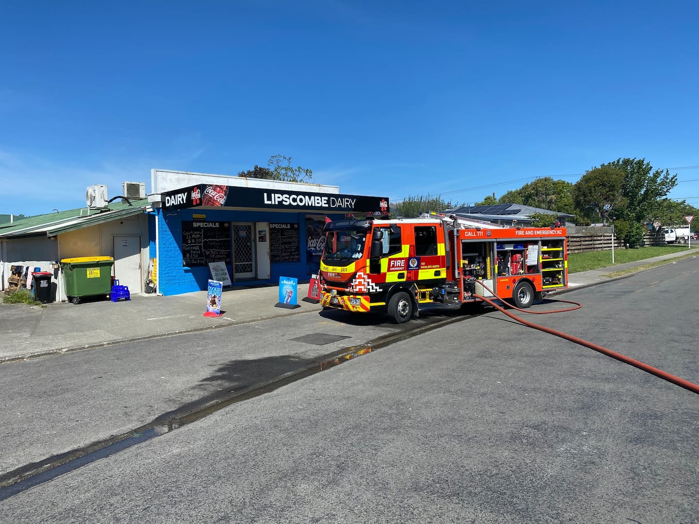Firefighters quickly extinguished the garage blaze. Photo / Jack Riddell