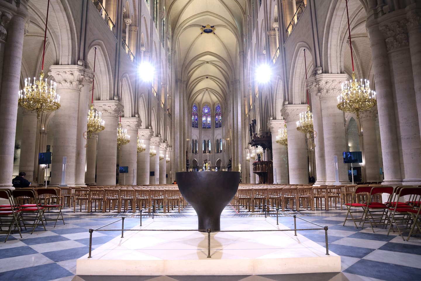 Inside Notre-Dame of Paris Cathedral before its reopening to the public. Photo / Getty Images