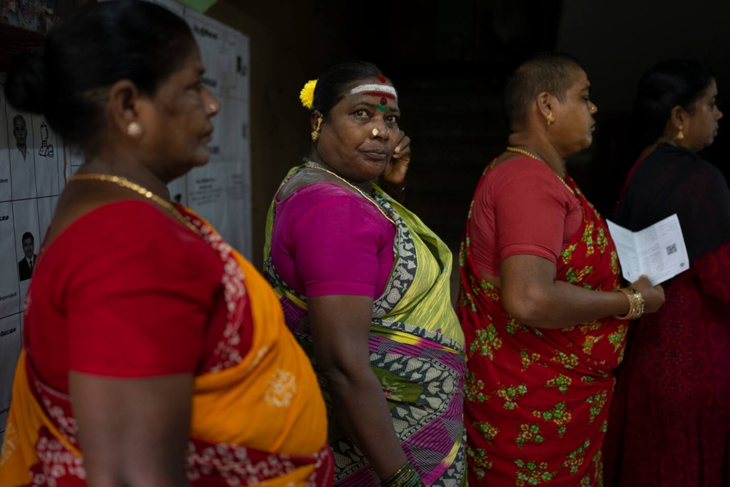 Women queue up to cast their votes during the first round of polling of India’s national election in Chennai, southern Tamil Nadu state on April 19. Photo / AP