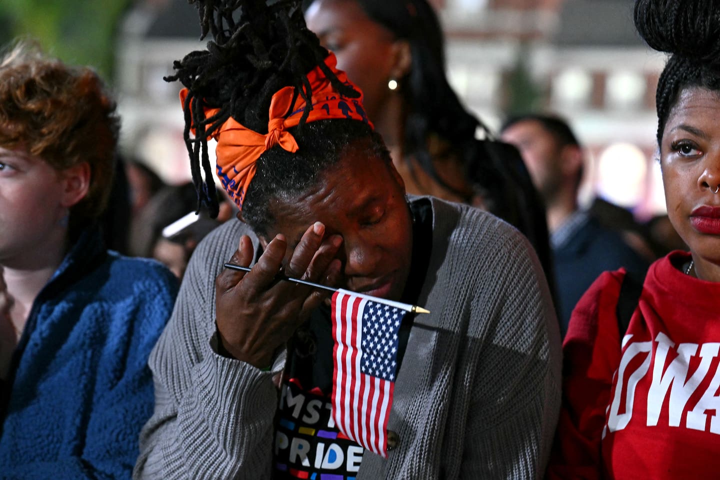 Supporters react to election results during an election night event for US Vice President and Democratic presidential candidate Kamala Harris at Howard University in Washington, DC. Photo / AFP