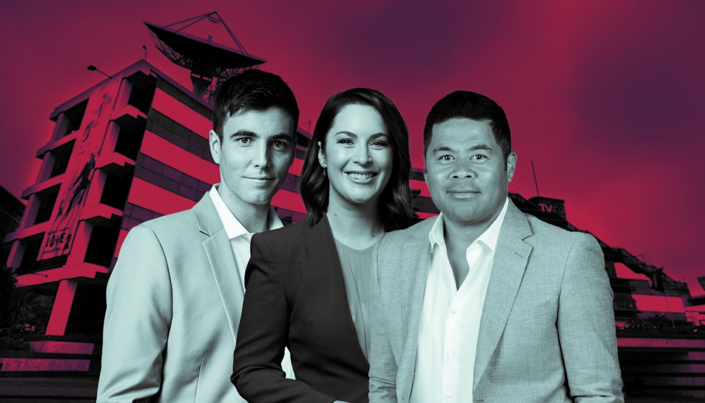 TVNZ presenters, from left, Jack Tame, Melissa Stokes, and Daniel Faitaua.