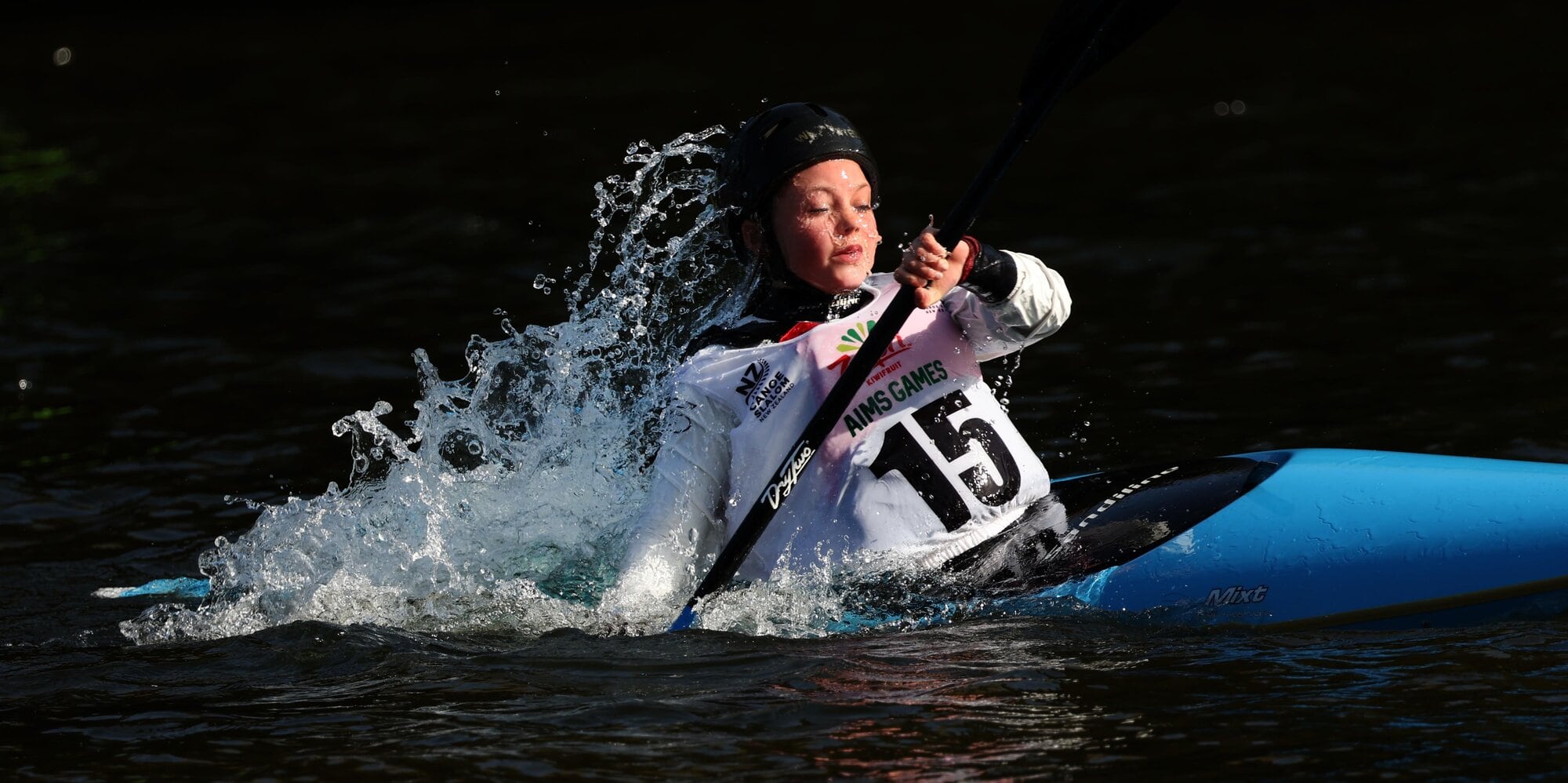 Ella Quinlivan, from Ngātīmoti School near Motueka, competes in canoe slalom during the Zespri Aims Games.  Photo / Alan Gibson