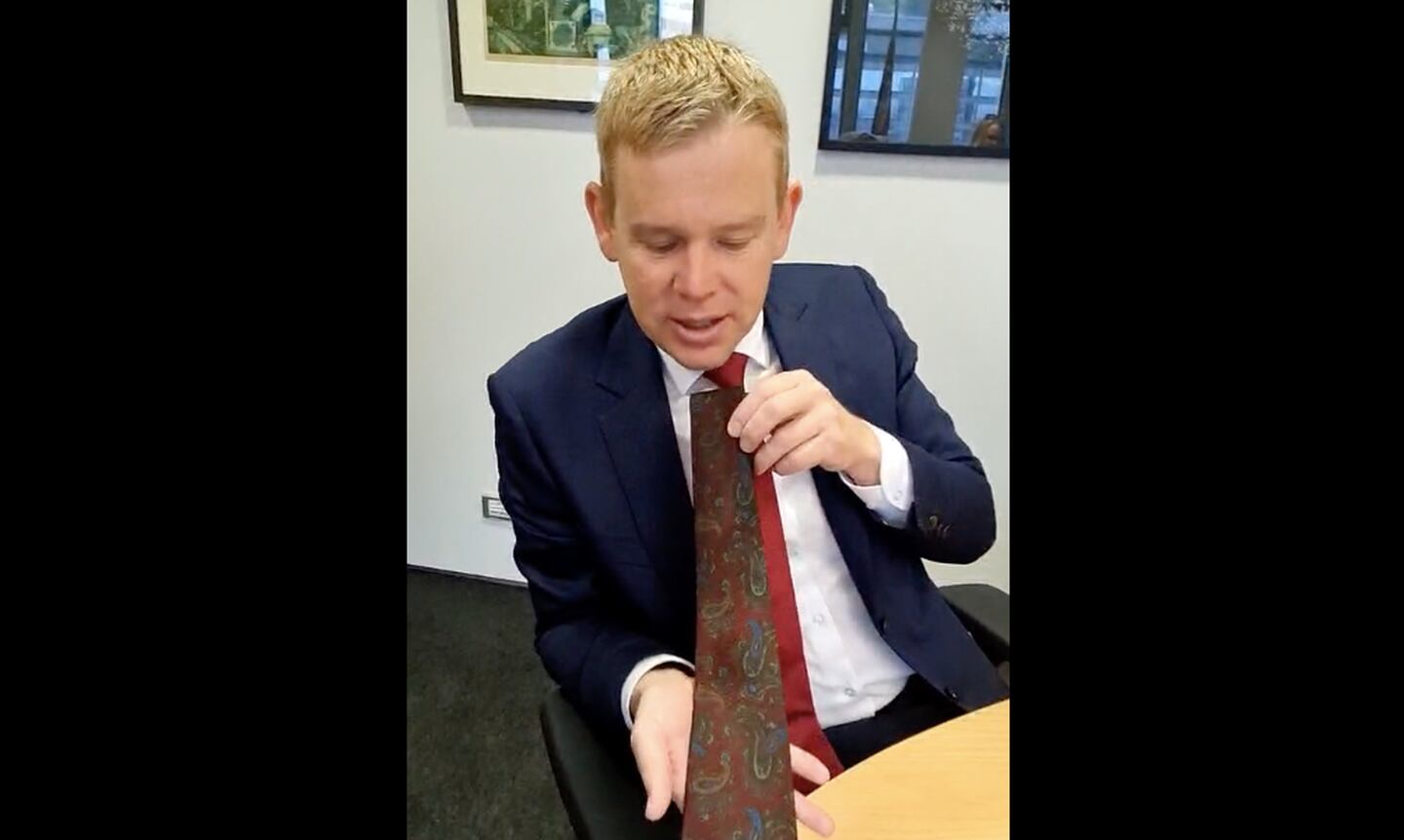 Hipkins gave Robertson a tie that belonged to the late Michael Cullen. Photo / Facebook