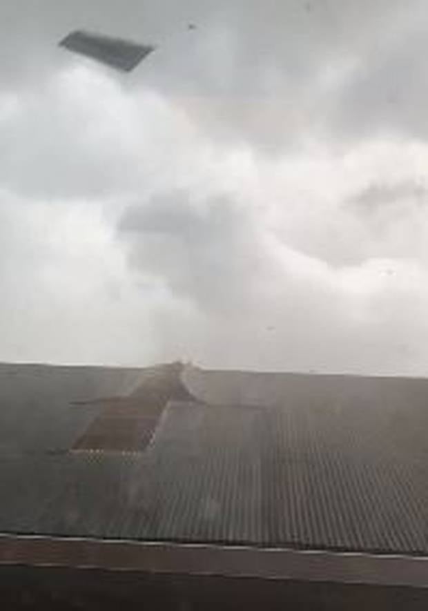Footage of the tornado hitting the roof was posted on Twitter. 