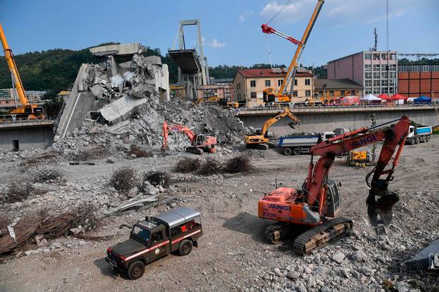 A view of the collapsed Morandi highway bridge, in Genoa, Italy. Photo / AP