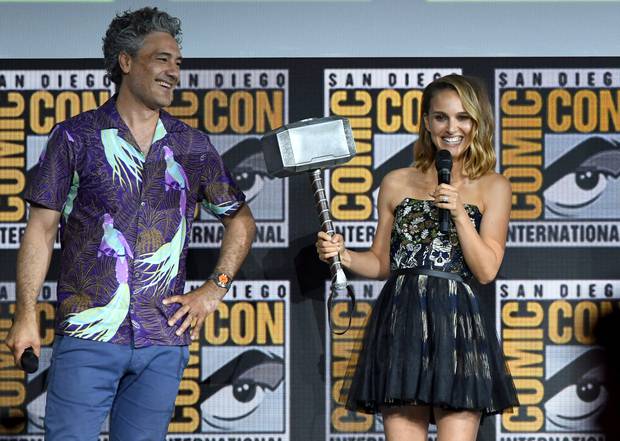 Taika Waititi and Natalie Portman speak at the Marvel Studios Panel during 2019 Comic-Con International in San Diego. Photo / Getty Images