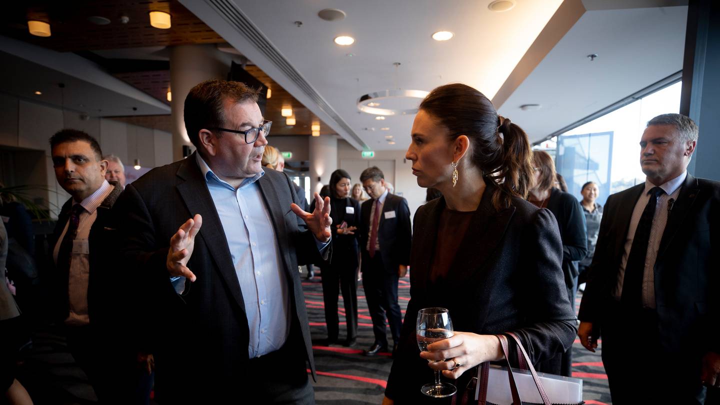 Prime Minister Jacinda Ardern with Finance Minister Grant Robertson during a pre-Budget lunch hosted by Business NZ at Eden Park, Auckland on May 13. Photo / Dean Purcell