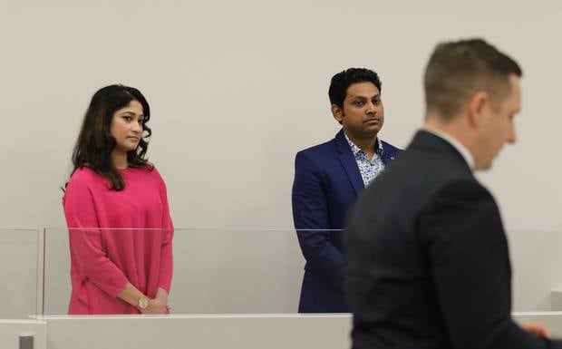 Nafisa Ahmed and Mohammed Atiqul Islam listen as Crown prosecutor Jacob Parry address the court. Photo / Sam Hurley