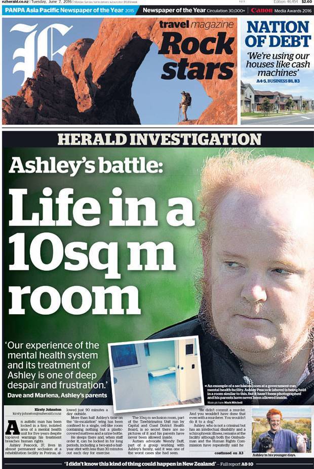 The Herald highlighted the plight of Ashley Peacock on its front page in June 2016.