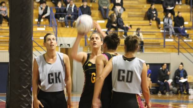 Rebekah Alabaster shoots for Kaierau A1 against Kaierau A2 in Springvale Stadium on Monday night. Photos / Merrilyn George