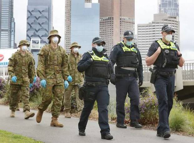 ADF and police patrol along the Yarra River in Melbourne. Photo / News Corp Australia